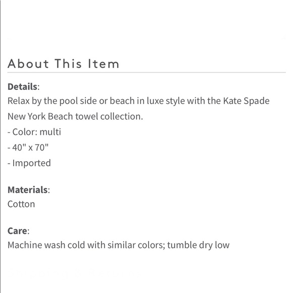 KATE SPADE Popsicle Cocktails Pool Beach Towel - Picture 2 of 2